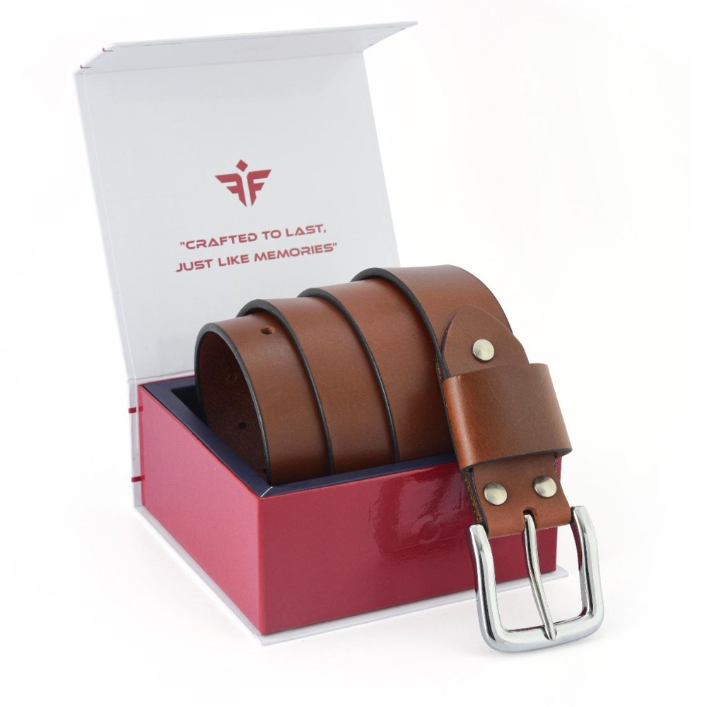 Hand Crafted 100% Genuine Mustard Brown Leather Mens Belt - Free Personalization - Picture 5 of 15